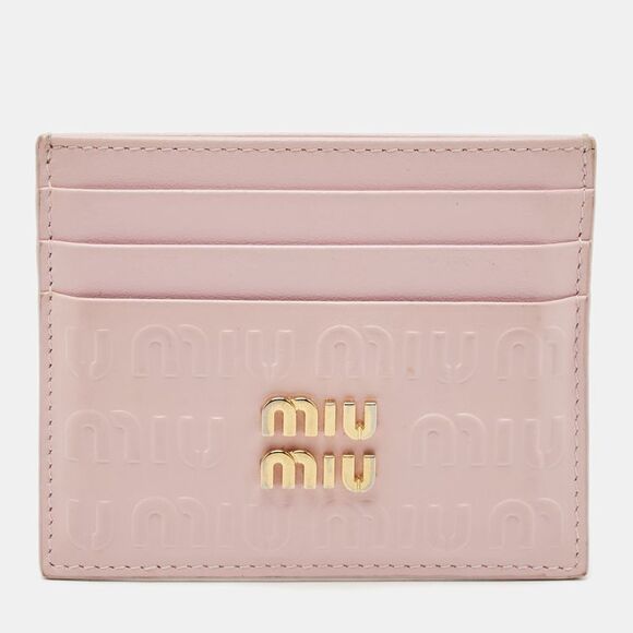 Miu Miu Pink Monogram Embossed Leather Logo Card Holder